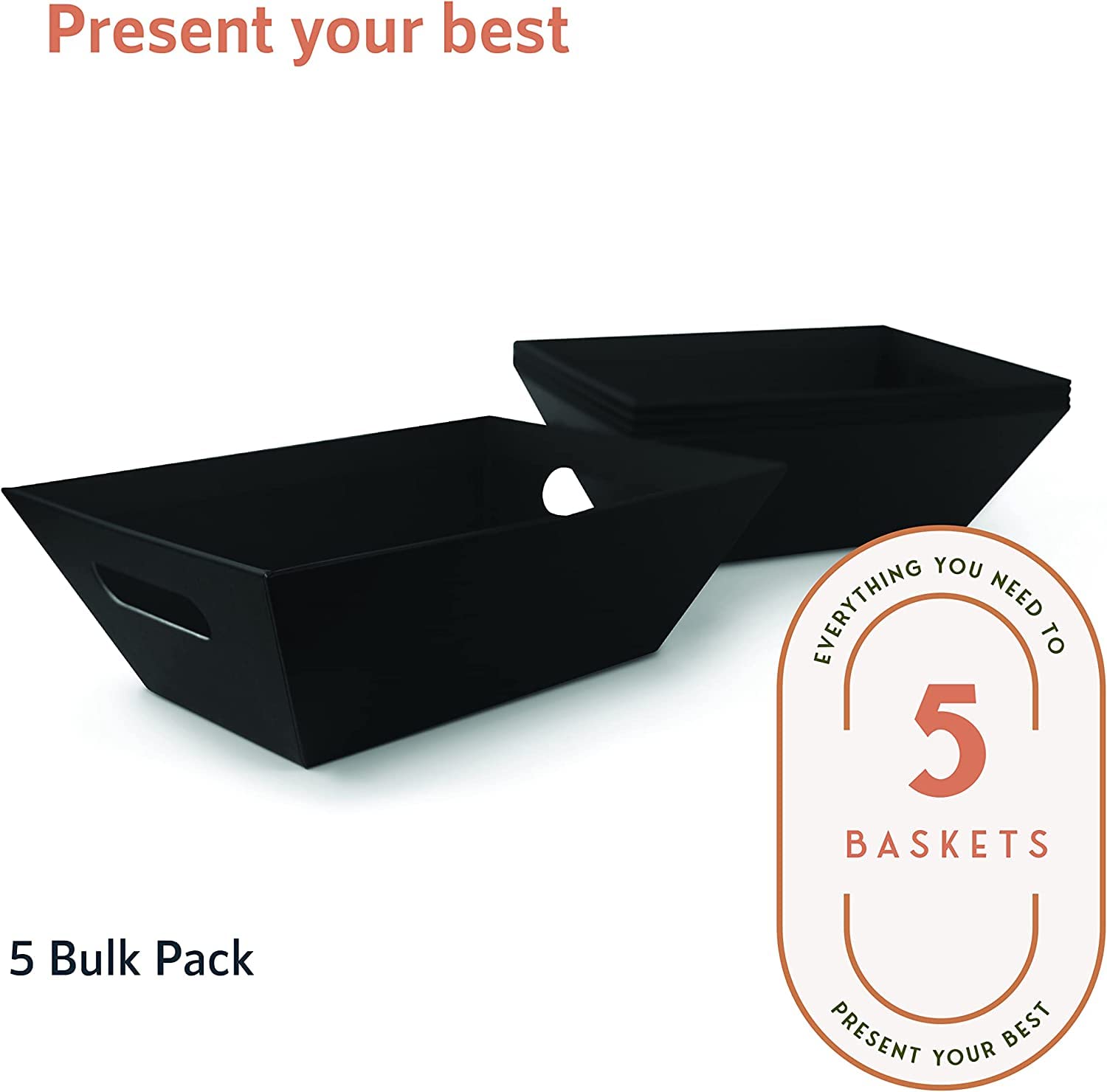 [5pk] 10x12 Black Baskets for Gifts Empty | Basket for Snacks | Large Rectangular Basket with Handles |Wine Gift Basket | Storage, Display, Gifts | Gift to Impress-Upper Midland Products