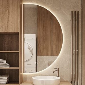 lkp frameless wall mounted vanity mirror led backlit bathroom mirrors white light/warm light/neutral light dimmable explosion proof modern half round 15x31inch