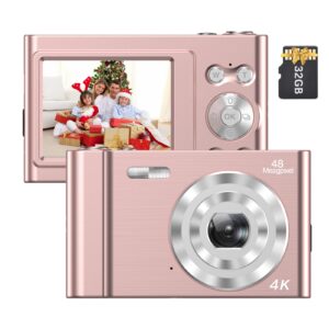 camnoon 4k digital camera 48mp 2.4 inch ips screen auto focus 16x digital zoom anti-shake face detect smile capture built-in flash & battery with 32gb memory card for kids teens