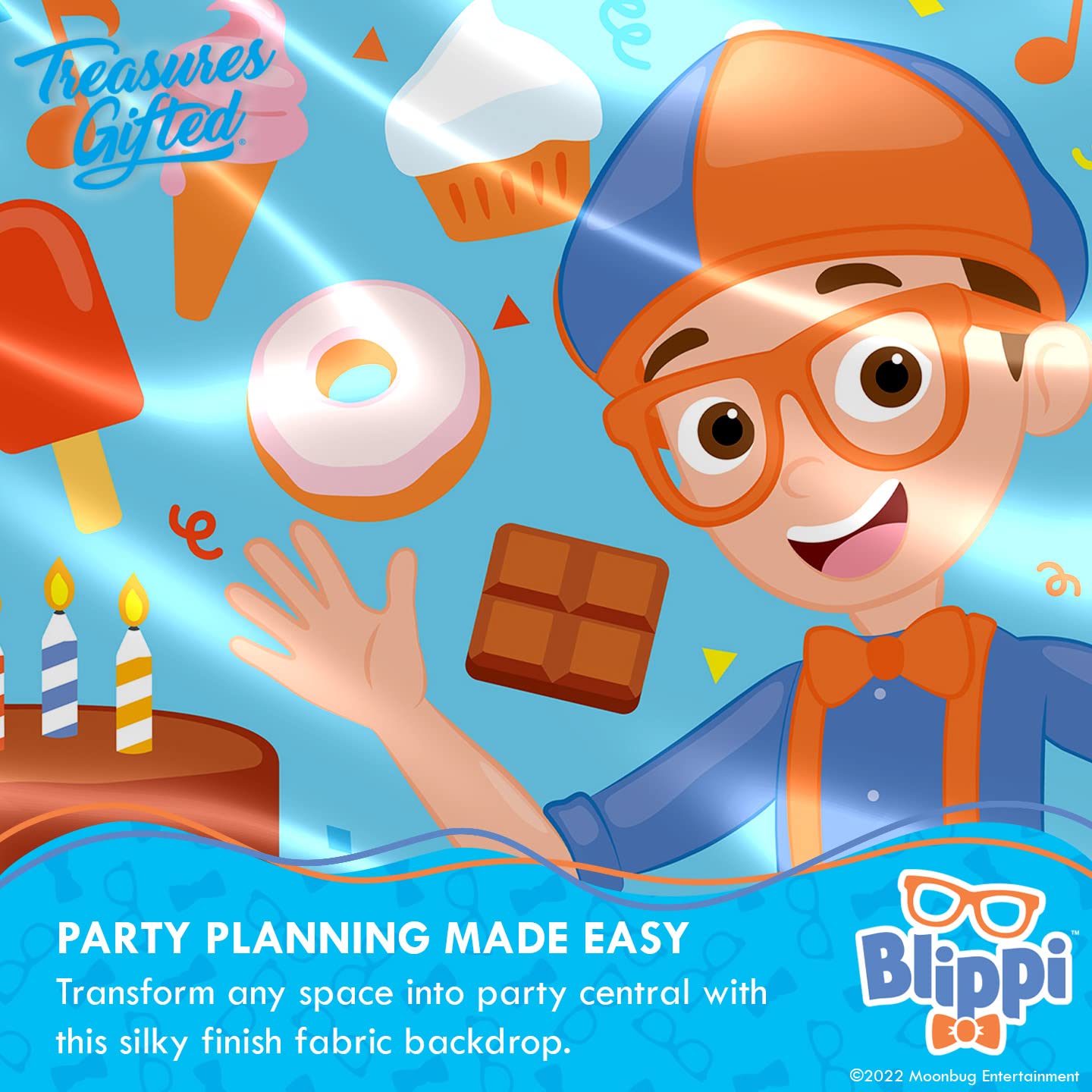 Treasures Gifted Officially Licensed Blippi Birthday Party Supplies - Blippi Backdrop - 4.25ft Tall x 6ft Wide Blippi Backdrop Birthday - Blippi Party Decorations - Blippi Birthday Banner