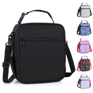 hombrima kids insulated lunch box bag, thermal picnic cool bags with adjustable strap for adults children women men boys girls school work (black)