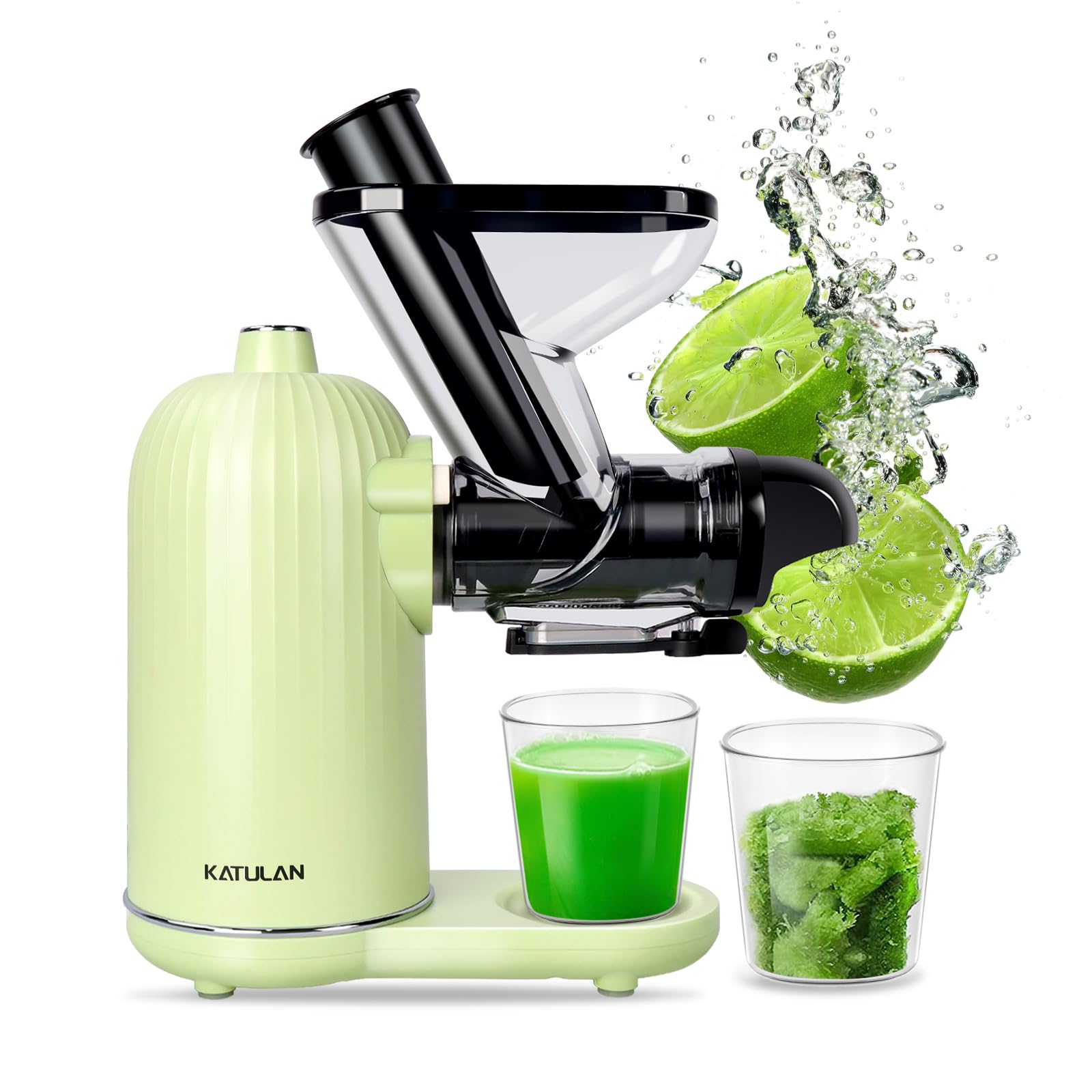 Katulan Compact Slow Juicer, Cold Press Juicer Machines with Auto-adjustable Speed for Nutrient & Vitamin Dense Fruits and Vegetables, Easy Clean Masticating Juicer with Reverse Function