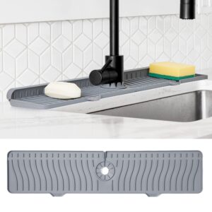 odrago silicone kitchen sink splash guard - 24.01 inch faucet mat for kitchen sink water - longer faucet handle drip catcher tray-sink guard for kitchen sink (grey)