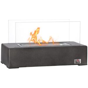 HOMCOM Tabletop Fireplace, 13" Concrete Alcohol Fireplace with Stainless Steel Lid for Indoor and Outdoor, 0.04 Gal Max 195 Sq. Ft., Dark Grey