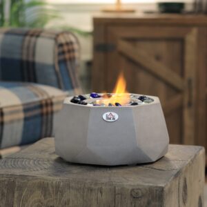 HOMCOM Concrete Tabletop Fireplace, 9" Portable Alcohol Fireplace with Lid for Indoor and Outdoor, 0.1 Gal Max 215 Sq. Ft., Burns up with Liquid Alcohol and Solid Alcohol, Light Grey