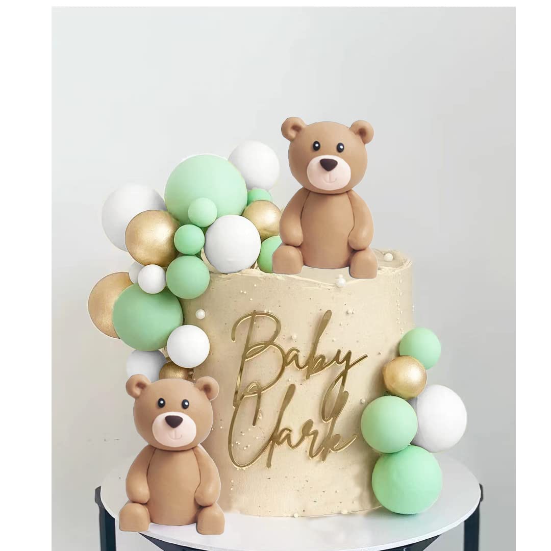 Baby Bear Cake Topper Blue Ball Cake Decor (green ball 2bears set)