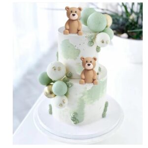 Baby Bear Cake Topper Blue Ball Cake Decor (green ball 2bears set)