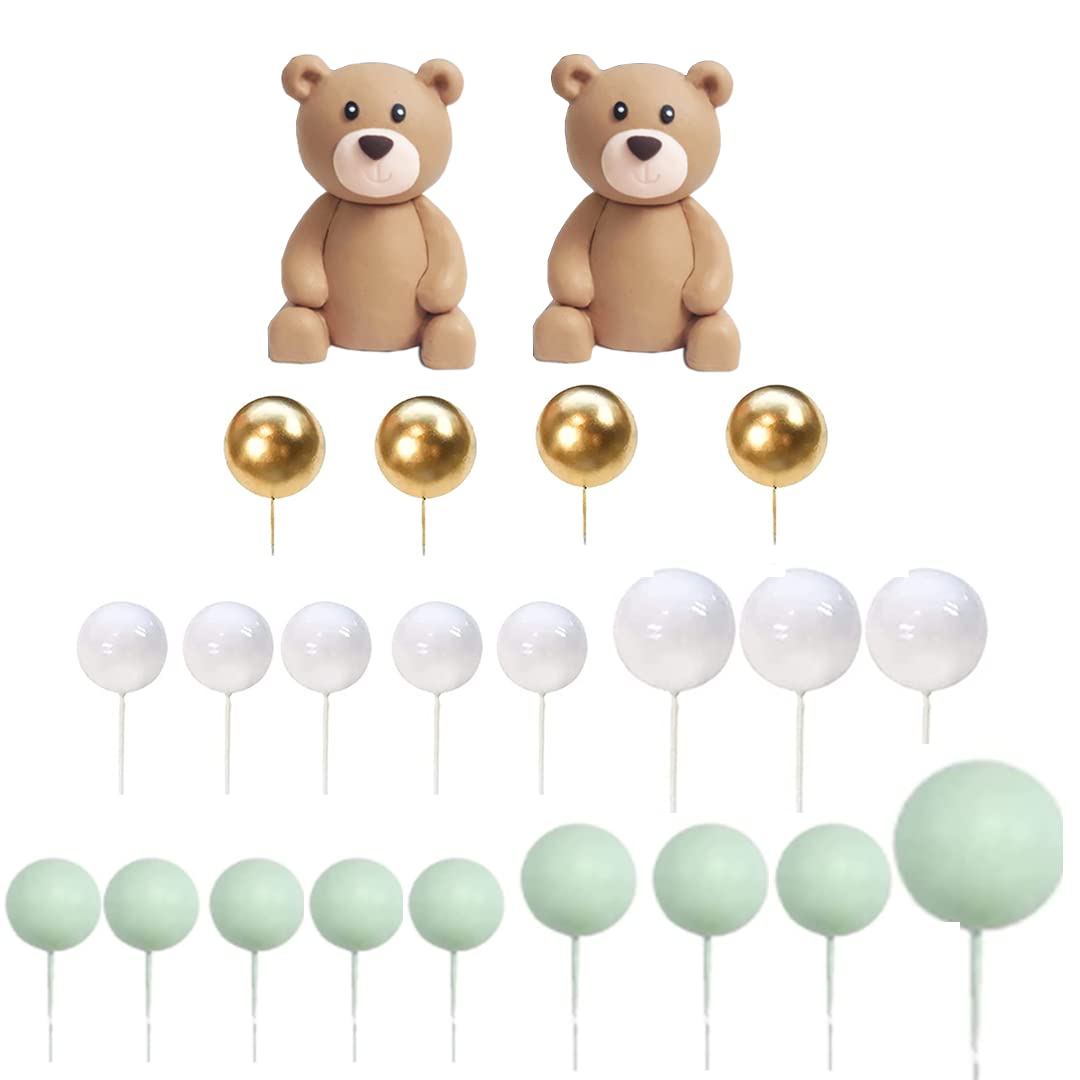 Baby Bear Cake Topper Blue Ball Cake Decor (green ball 2bears set)