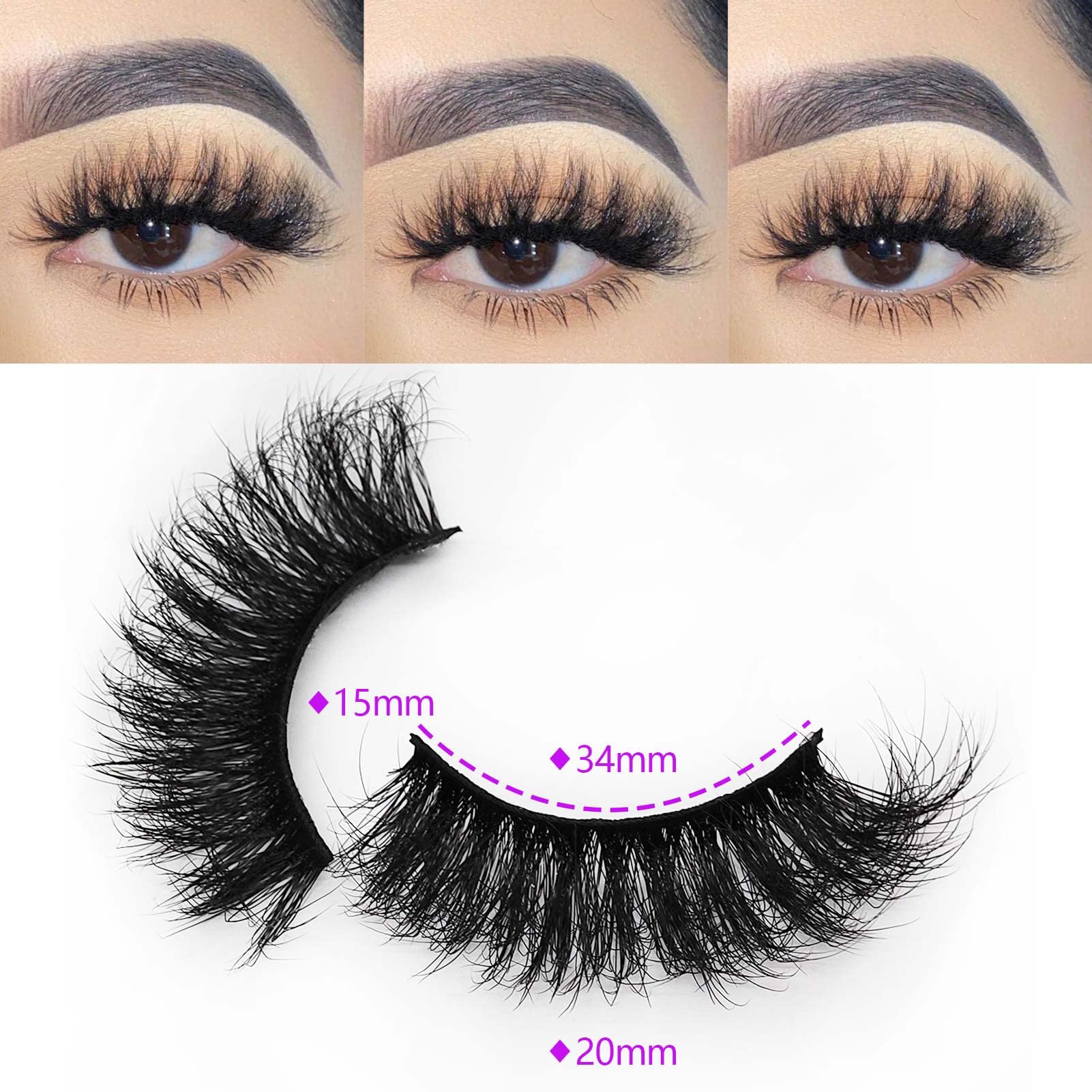 TIKILEY Mink Lashes Fluffy Wispy Eyelashes Mink, 20mm/25mm Long Dramatic D Curl Strip Lashes Cat Eye 3D Mink Lashes Natural False Eyelashes Pack