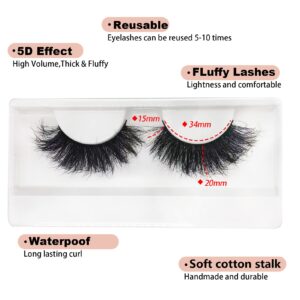 TIKILEY Mink Lashes Fluffy Wispy Eyelashes Mink, 20mm/25mm Long Dramatic D Curl Strip Lashes Cat Eye 3D Mink Lashes Natural False Eyelashes Pack