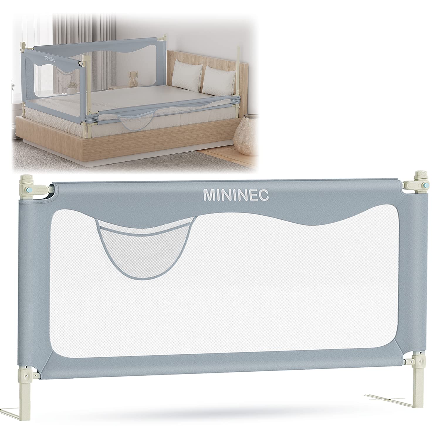 MININEC Bed Rail for Toddlers Baby, Long Toddler Bedrail Guard for Kids Children, Strong Babies Bed Rail for Twin, Full Size, Queen & King Mattress with Reinforced Anchor Safety Grey 70.8 * 27.5 in