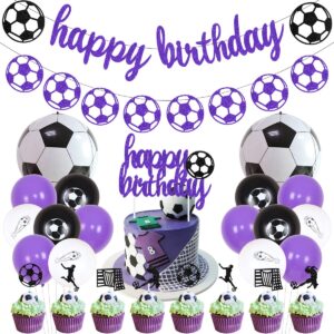 sursurprise soccer birthday party decorations for girls purple soccer birthday banner garland cake topper balloon for sports theme birthday party supplies