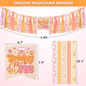 Vansolinne Groovy One High Chair Banner Kit Hippie 1st Birthday Decorations for Pink Boho Cake Smash Daisy Photo Booth Props One Retro Groovy Baby Party Supplies for Baby Girl