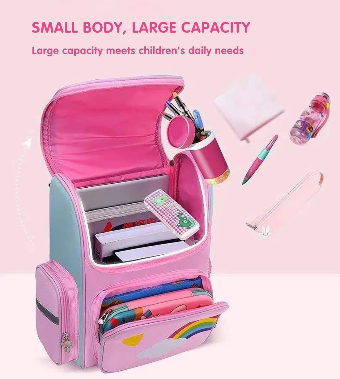 School Backpack for Girls Large Capacity Waterproof Light Weight Schoolbag Bookbag for Kids Primary School Student (Magic Horse Pink)