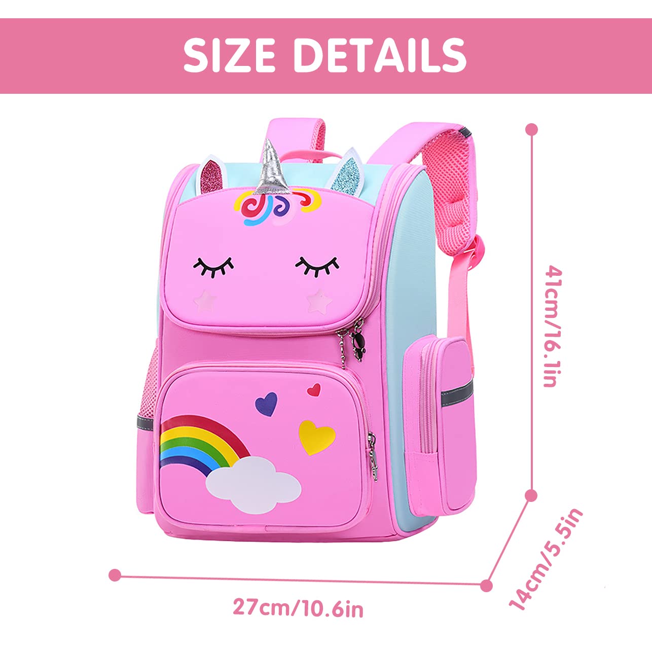 School Backpack for Girls Large Capacity Waterproof Light Weight Schoolbag Bookbag for Kids Primary School Student (Magic Horse Pink)