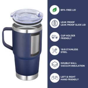 VEGOND 20 oz Tumbler with Handle Lid and Straw, Stainless Steel Insulated Travel Coffee Mug Spill Proof Double Wall Metal Tumbler Cup Keeps Drink Hot and Cold, Navy Blue 1 Pack