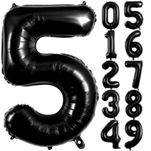 Large Black Number 5 Balloons, 40 Inch Foil Balloons, Giant Number Balloons for Women/Men Birthday Party Anniversary Celebration Decorations