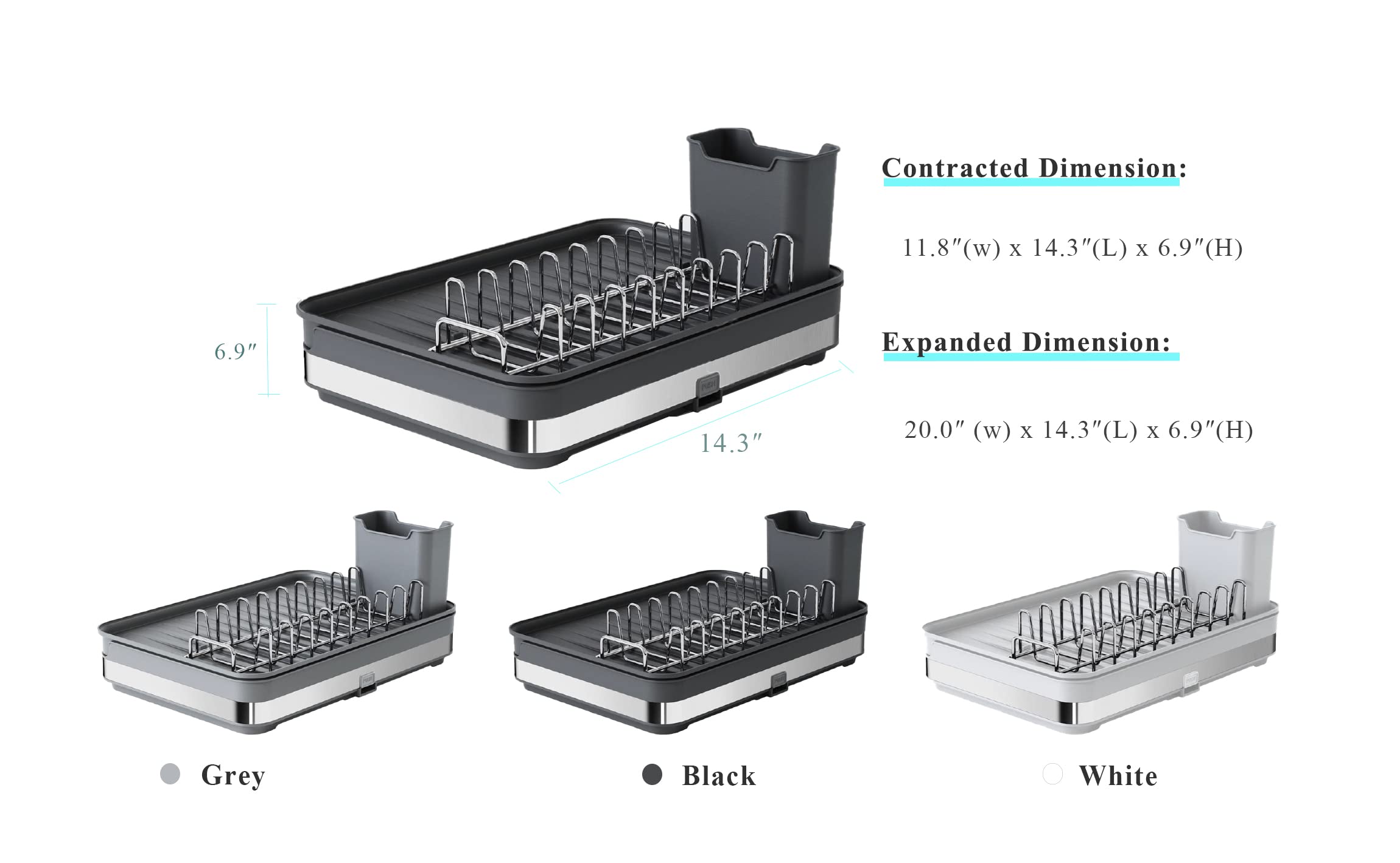 Alta by Auggie Chino Expandable Dish Drying Rack with Drainage Spout, Stainless Steel, Movable Utensil Drainer, (White)