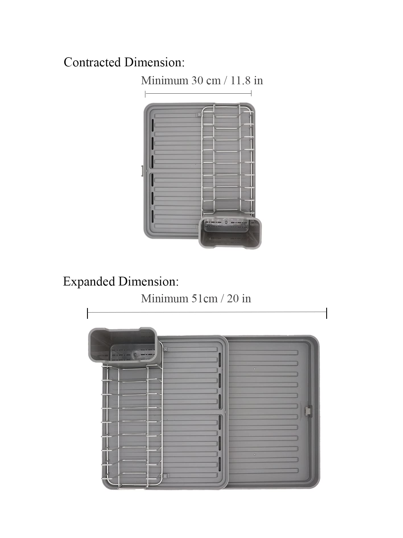 Alta by Auggie Chino Expandable Dish Drying Rack with Drainage Spout, Stainless Steel, Movable Utensil Drainer, (White)