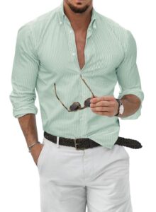 jmierr mens slim fit casual button down dress shirts pinpoint stripe long sleeve fall shirt us 37.5(s),green