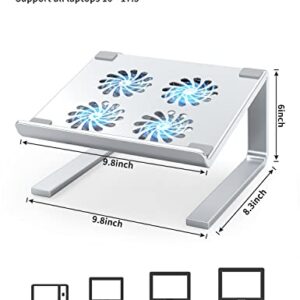 ERGOPOLLO Laptop Cooling Pad with Ultra Quiet Fans and 4 Port 3.0 USB Hubs Fast Output, Laptop Cooler Prevent CPU Overheating, Ergonomic Sturdy Stand Support 10-17.3” for Gaming Notebook, Sliver