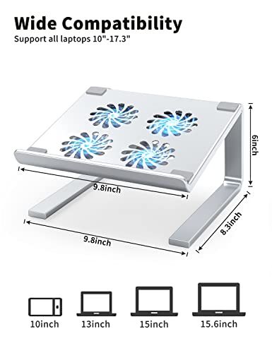 ERGOPOLLO Laptop Cooling Pad with Ultra Quiet Fans and 4 Port 3.0 USB Hubs Fast Output, Laptop Cooler Prevent CPU Overheating, Ergonomic Sturdy Stand Support 10-17.3” for Gaming Notebook, Sliver