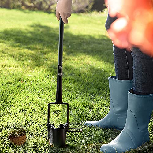 Colwelt Bulb Planter Tool Long Handle, Serrated Base Gardening Bulb Transplanter with Soft Grip, Heavy Duty Long Handled Bulb Planter Sod Plugger for Digging Holes to Plant Tulips, Iris, Daffodils