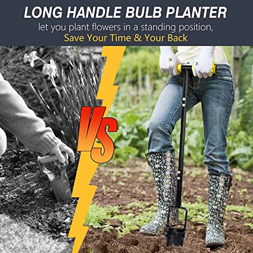 Colwelt Bulb Planter Tool Long Handle, Serrated Base Gardening Bulb Transplanter with Soft Grip, Heavy Duty Long Handled Bulb Planter Sod Plugger for Digging Holes to Plant Tulips, Iris, Daffodils