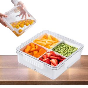 TOKLYUIE Veggie Tray with Lid Reusable Large Divided Serving Snack Tray with Lid Fruit Platter Vegetable Tray Food Storage Container with 4 Compartments