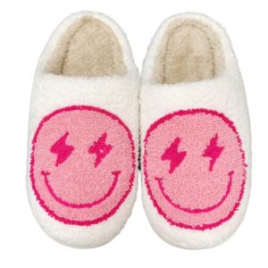 Women's Men's Happy Screw Lightning Happy Face Slippers Love heart-shaped slippers cat slippers Retro Leopard Print Happy Face Memory Foam Soft Plush Slippers Warm Anti-Slip Home Shoes Pink 43-44