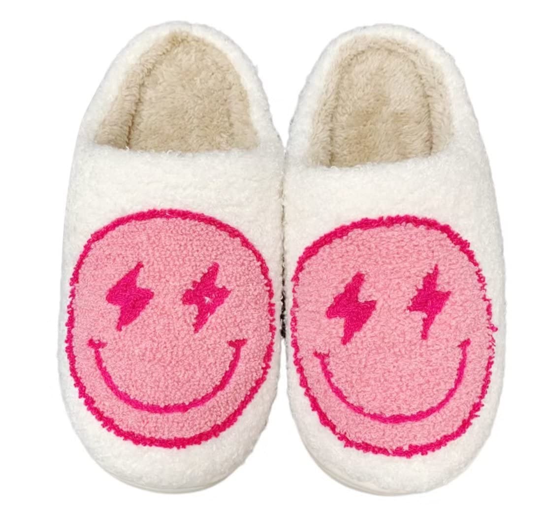 Women's Men's Happy Screw Lightning Happy Face Slippers Love heart-shaped slippers cat slippers Retro Leopard Print Happy Face Memory Foam Soft Plush Slippers Warm Anti-Slip Home Shoes Pink 43-44