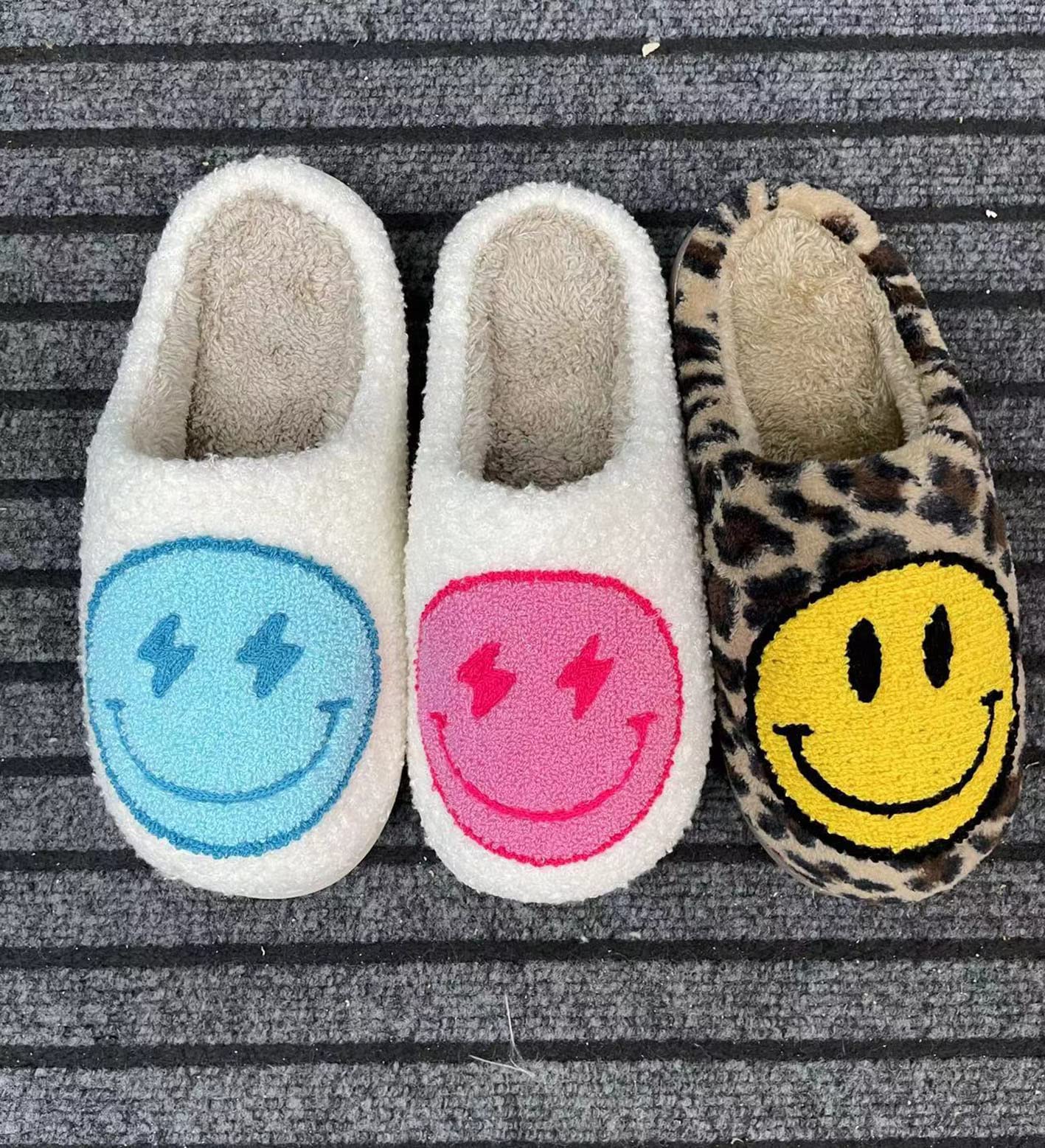 Women's Men's Happy Screw Lightning Happy Face Slippers Love heart-shaped slippers cat slippers Retro Leopard Print Happy Face Memory Foam Soft Plush Slippers Warm Anti-Slip Home Shoes Pink 43-44