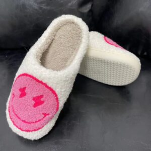 Women's Men's Happy Screw Lightning Happy Face Slippers Love heart-shaped slippers cat slippers Retro Leopard Print Happy Face Memory Foam Soft Plush Slippers Warm Anti-Slip Home Shoes Pink 43-44