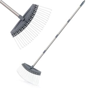 colwelt thatch rake -24 steel tines, dethatching rake with 54’’ lightweight stainless steel handle, yard dethatcher rake for lawn(pine needles, dead grass, thatch, leaves, mulch)