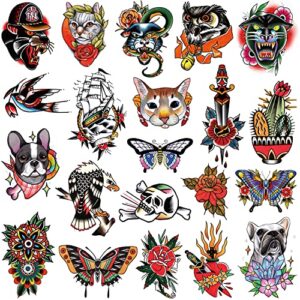 tazimi 8 sheets classic temporary tattoos old school tattoos stickers colorful vintage flower arm swallows butterflies eagle cactus scorpion skull tattoos sticker for men women