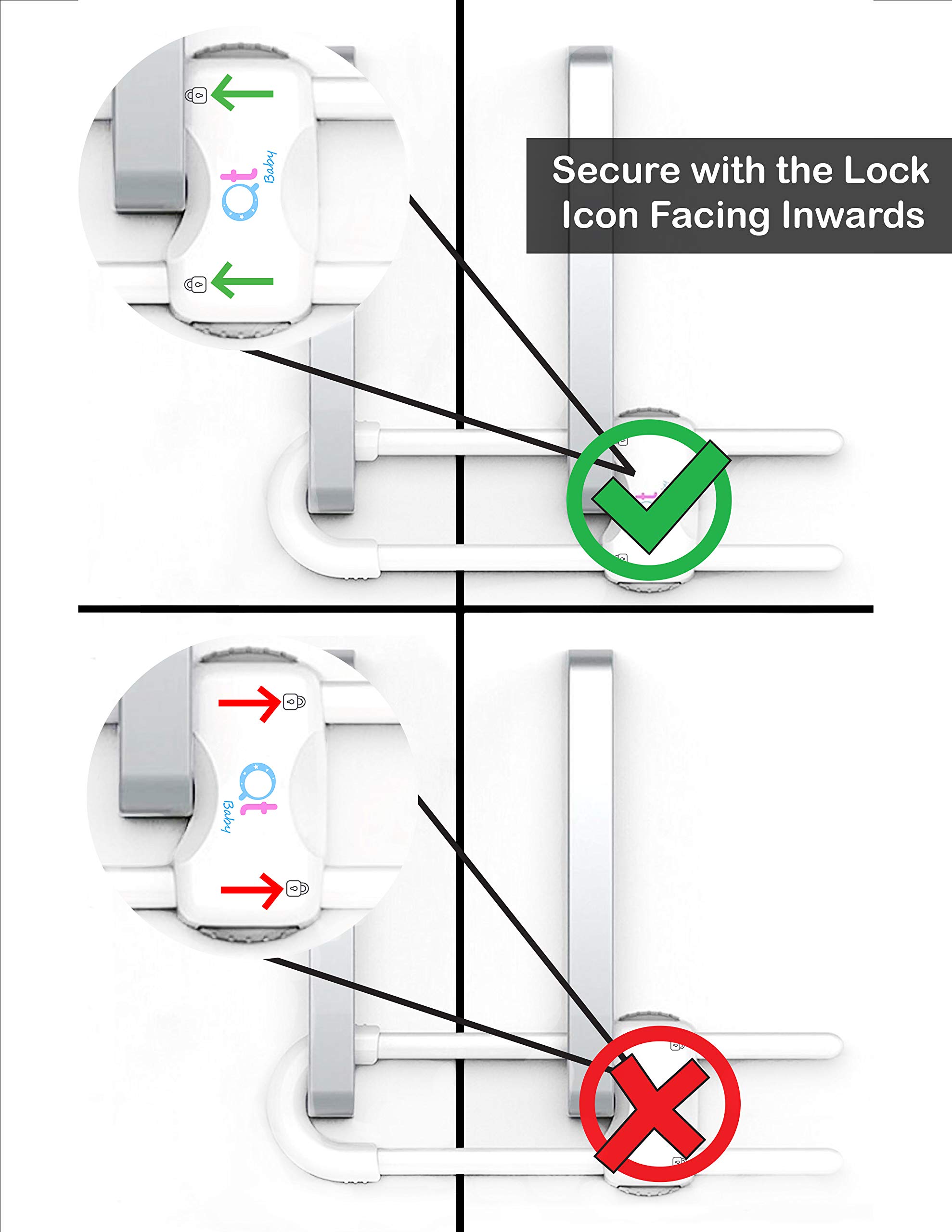 QT BABY Baby Proofing Cabinet Locks Adjustable U Shaped Baby Safety Latches for Drawers, Fridge, Closet Modern Baby Proofing Cabinet Lock with Extra Secure Lock Buttons (Pack of 6, White)