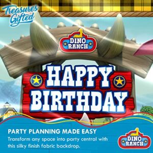 Treasures Gifted Dino Ranch Birthday Party Supplies - Dino Ranch Backdrop - 4.25ft Tall x 6ft Wide Happy Birthday Backdrop - Large Dino Ranch Birthday Banner - Dino Ranch Party Decorations for Wall