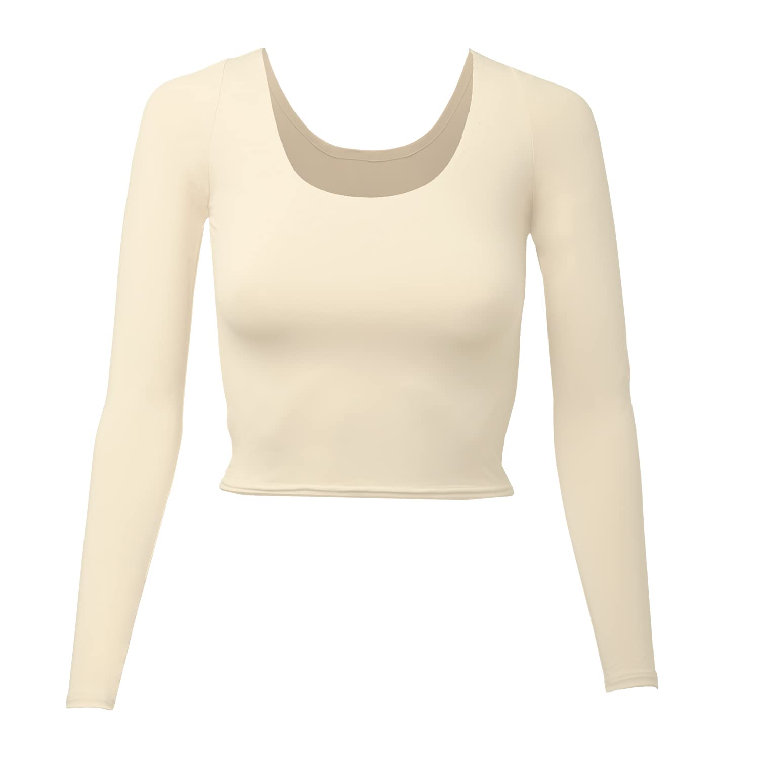 Almere Long Sleeve Top for Women, Contour Double-Lined Seamless Smooth Fabric Sleeved Basic Top, Low Neck Cut, Medium, Cream