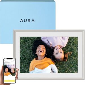 aura carver 10.1" wifi digital picture frame | the best digital frame for gifting | send photos from your phone | quick, easy setup in aura app | free unlimited storage | (clay with white mat)
