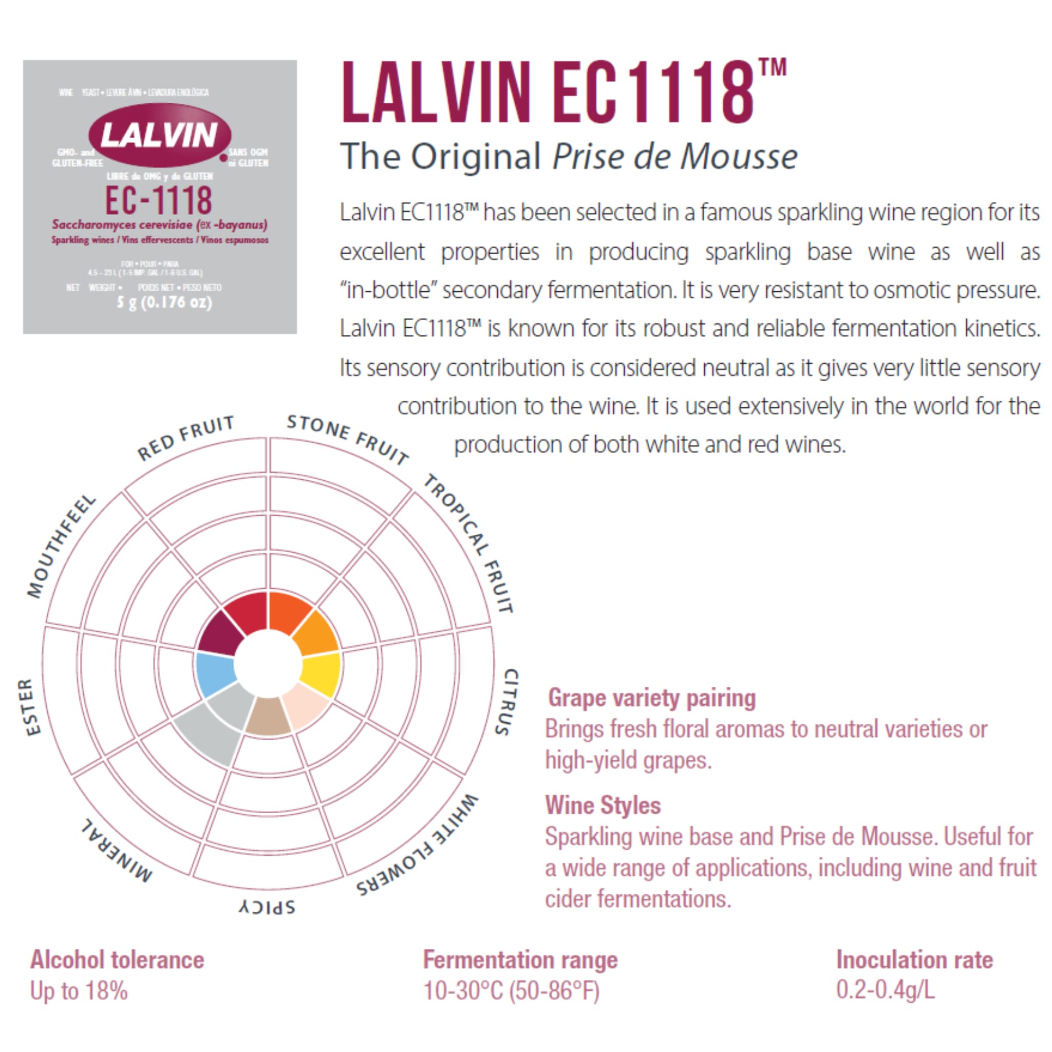 Lalvin EC-1118 Wine Yeast (5 Pack) - Champagne Yeast - Make Wine Cider Mead Kombucha At Home - 5 g Sachets - Saccharomyces cerevisiae - Sold by CAPYBARA Distributors Inc.