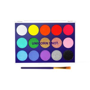 unicorn snot face paint kit - face & body paint palette set 15 colors - easy to remove, water-activated - glow in the dark black light makeup - festival and rave accessories - brush included