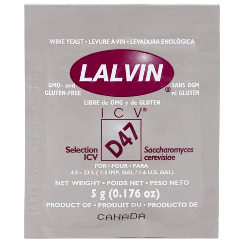 Lalvin D47 Wine Yeast (5 Pack) - Make Wine Cider Mead Kombucha At Home - 5 g Sachets - Saccharomyces cerevisiae - Sold by CAPYBARA Distributors Inc.