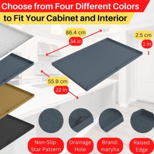 maryha Under Sink Mat for Kitchen Cabinet - Waterproof Silicone Proctor Tray for Leaks, Drips, Spills - Flexible Shelf Liner with Raised Edge and Drain Hole for Kitchen, Bathroom - 34" x 22" Black