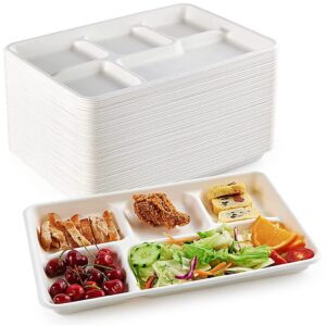 [500 Pack] 5 Compartment Trays, 100% Compostable Paper Plate tray, School Bagasse Lunch trays, Buffet, and Party, Disposable trays with 5 compartment, Biodegradable, Natural (4821011)