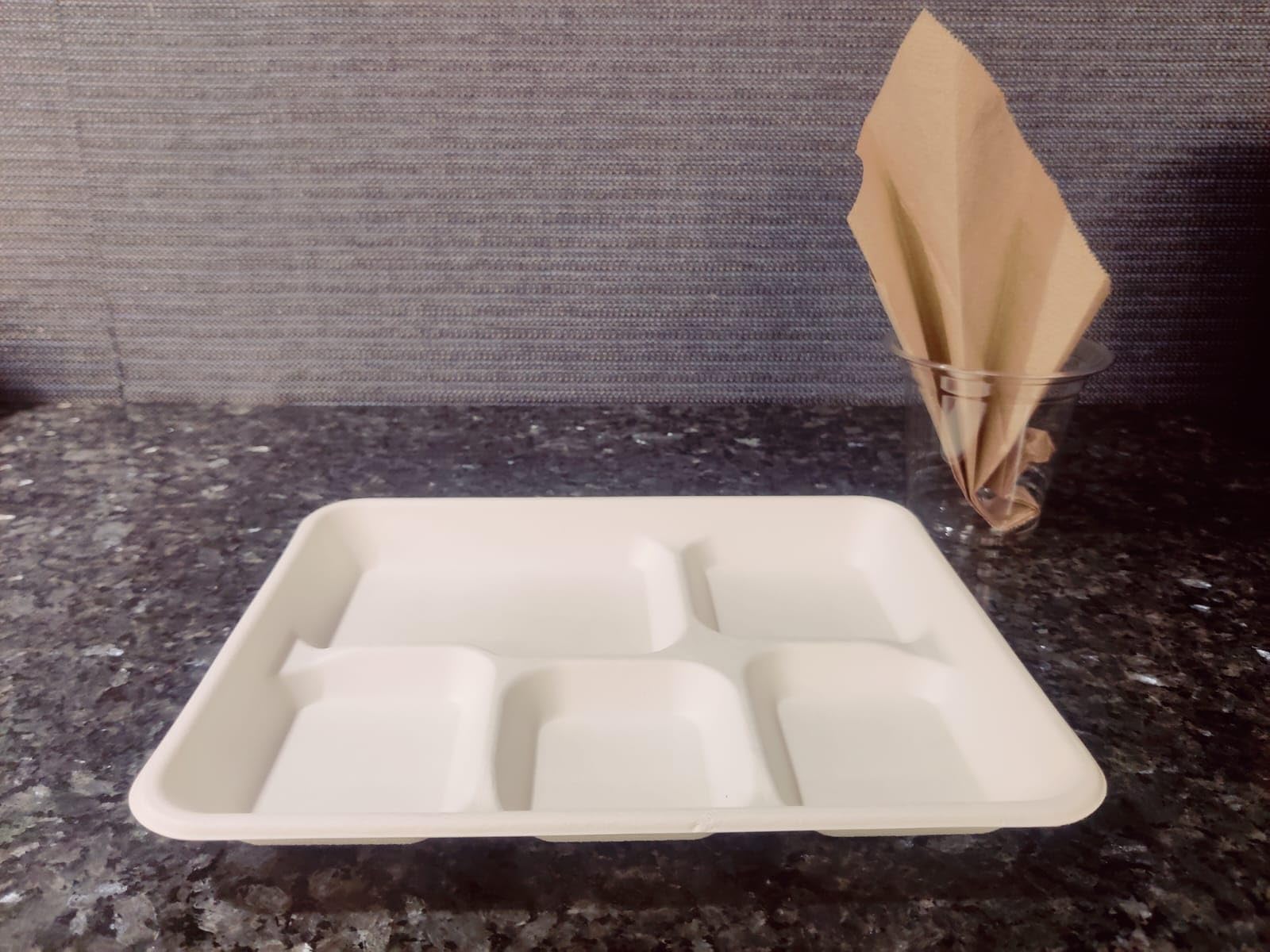 [500 Pack] 5 Compartment Trays, 100% Compostable Paper Plate tray, School Bagasse Lunch trays, Buffet, and Party, Disposable trays with 5 compartment, Biodegradable, Natural (4821011)