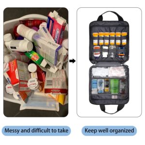 Medicine Travel Pill Bottle Organizer Med Manager Medical First Aid Bag Box Case Empty Container Medication Bag Emergency Kit Storage Tote Home Family Tackle Maletin De Emergencia Nurse Dorm