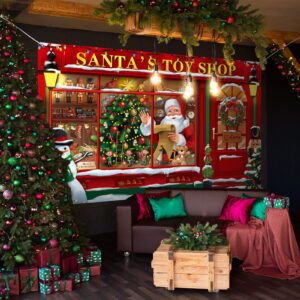 Christmas Backdrop Banner - Santa's Toy Shop Store Background for Holiday Party Photos, 72.8 x 43.3 Inches (Classic)