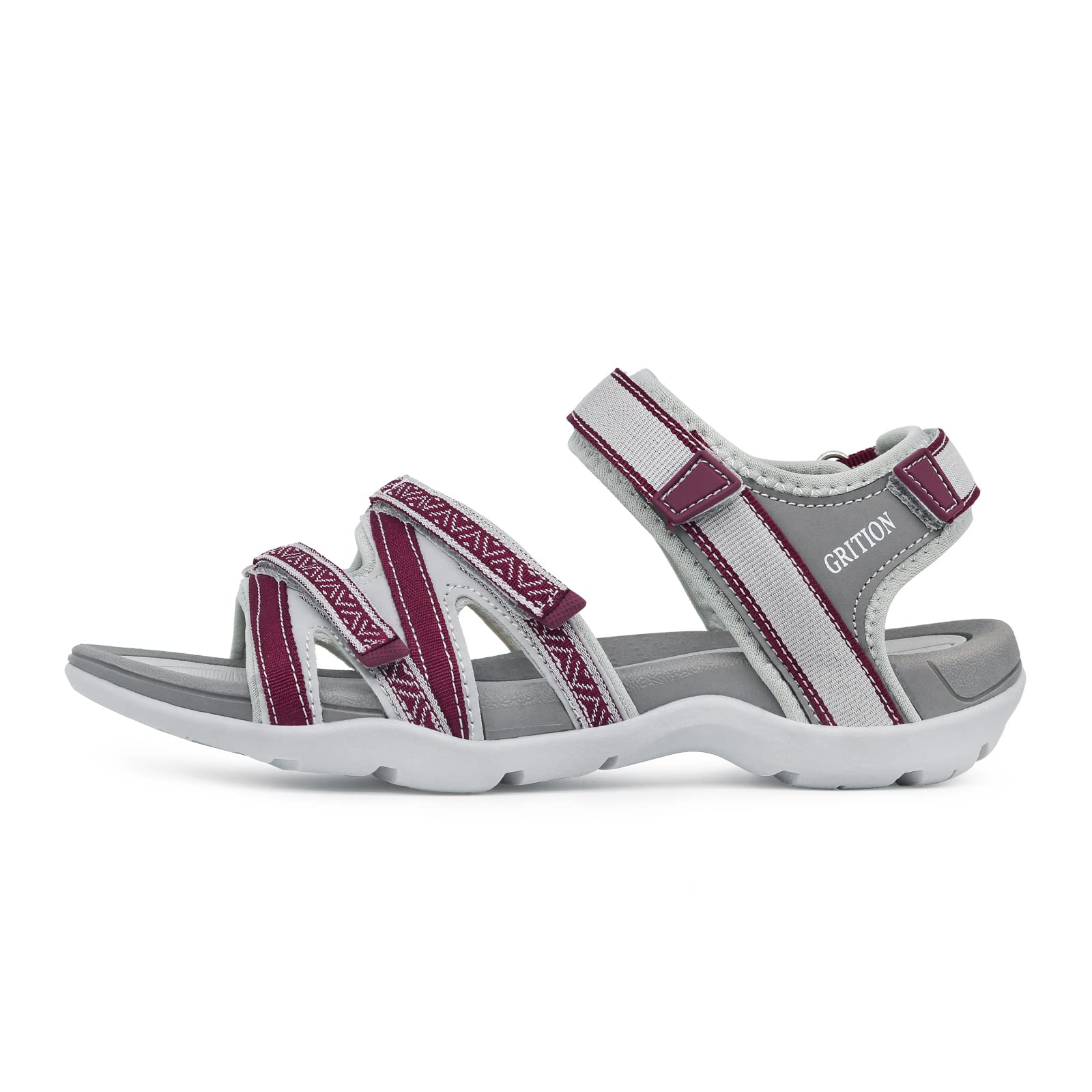 GRITION Hiking Sandals for Women, Comfortable Summer Sports Walking Sandal Adjustable Strap, Ladies Lightweight Waterproof Athletic Beach Water Sandles Outdoor Burgundy (9 US/40 EU)