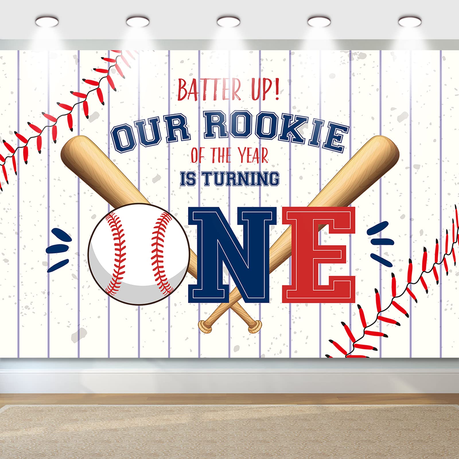 Baseball 1st Birthday Decoration, My Rookie Year Banner Backdrop for Boys Baby First Birthday Party Decor, Baseball Rookie of The Year Decoration, 71x47inch Baseball One Year Old Decor