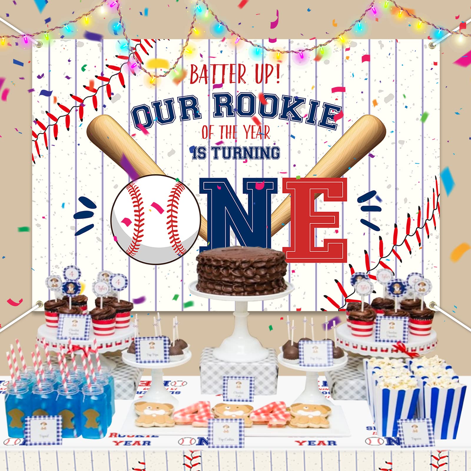 Baseball 1st Birthday Decoration, My Rookie Year Banner Backdrop for Boys Baby First Birthday Party Decor, Baseball Rookie of The Year Decoration, 71x47inch Baseball One Year Old Decor